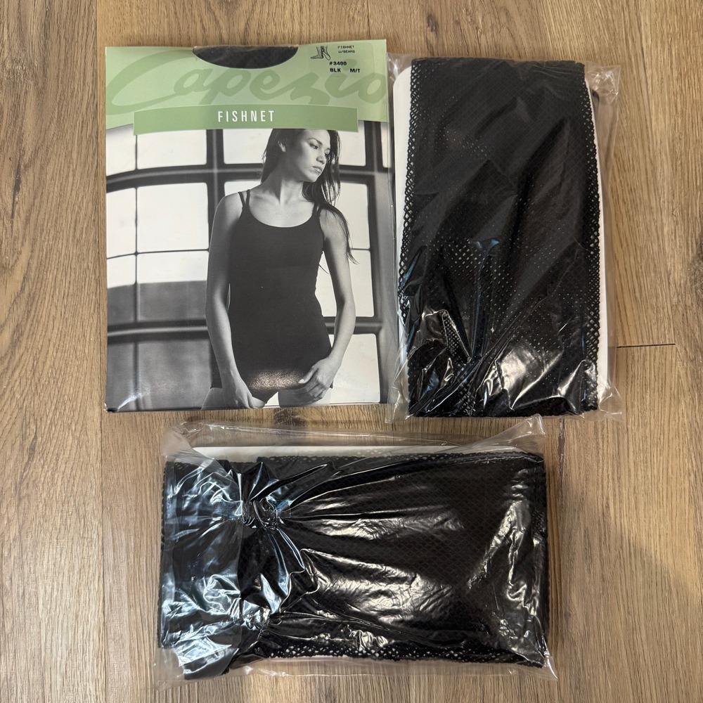 Capezio 3400 Black Fishnet Tights with Seams Medium/Tall 3 Pairs NEW - Picture 1 of 5